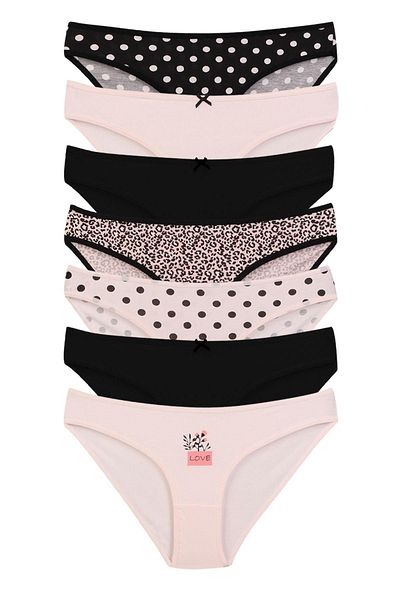 Dominant Women's Soft-salmon Black Cotton Lycra Panties 7 Pack 37000-96