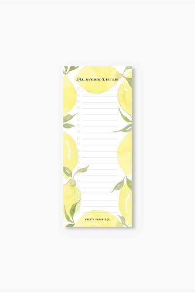 Pretty Paperie Co Alışveriş Listesi Bloknot (MAGNETLİ) - Limon - Buzdolabı Notluk