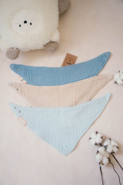 PAHTA 3 Pieces, 8 Layers Muslin 100% Organic Cotton, Neck Lock, Baby Boy Bib with 2 Snaps