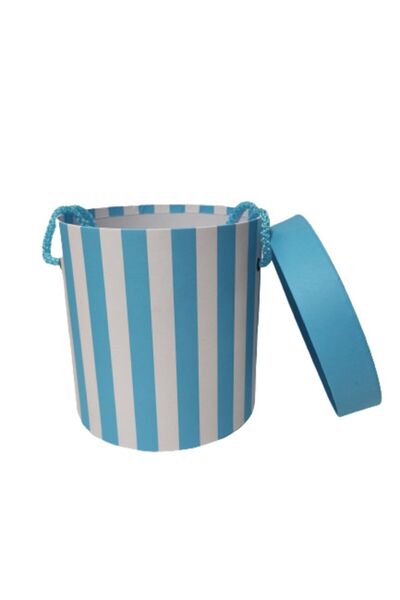 Stil Kutu Mavi Renk Beyaz Çizgili Silindir Hediyelik Kutu