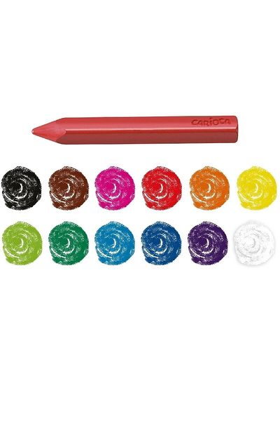 CARIOCA 12-Piece Jumbo Pastel Crayons - Non-Polluting and Washable Triangle Hands