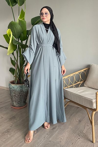 InStyle Μέντα έγχρωμο μανίκι String Abaya - Μαζευμένο σχέδιο