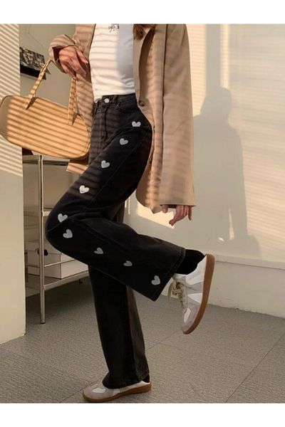Gofeel Black BaggY Pants - Heart Patterned and Washed