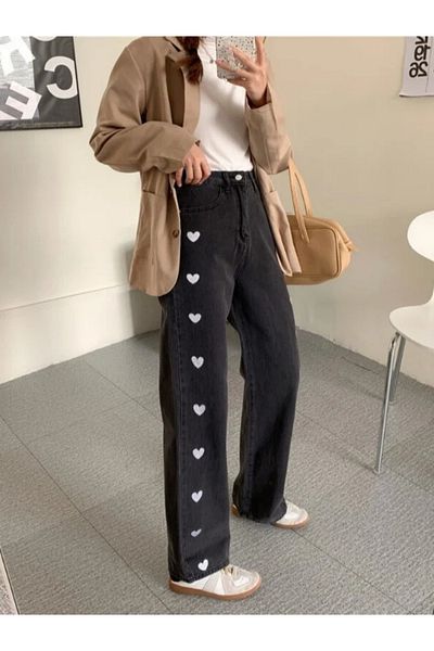 Gofeel Black BaggY Pants - Heart Patterned and Washed