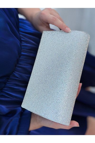 Sh Poly Γυναικείο βραδινό φόρεμα Clutch με λεπτομέρεια από ασημί πέτρα - Τσάντα χειρός, βραδινή και γαμήλια τσάντα