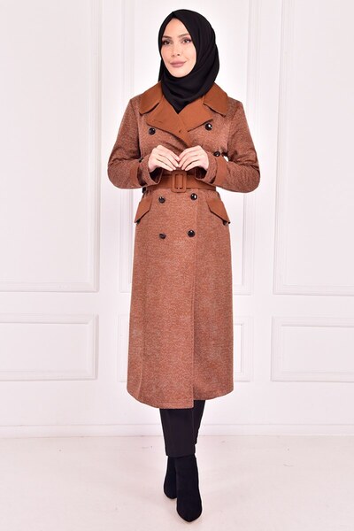 ModaMerve Tan Hooded and Belted Asm12410