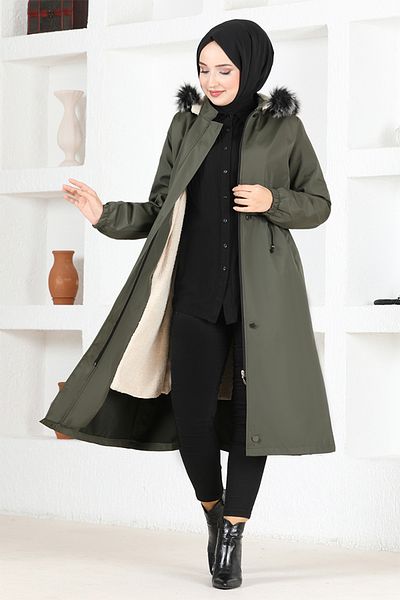 ModaMerve Hooded Coat MSS5068 Khaki