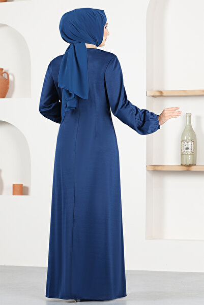 ModaMerve Button Detail Dress Indigo Asm2460