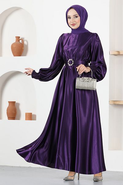 ModaMerve Satin Dress Purple END5509