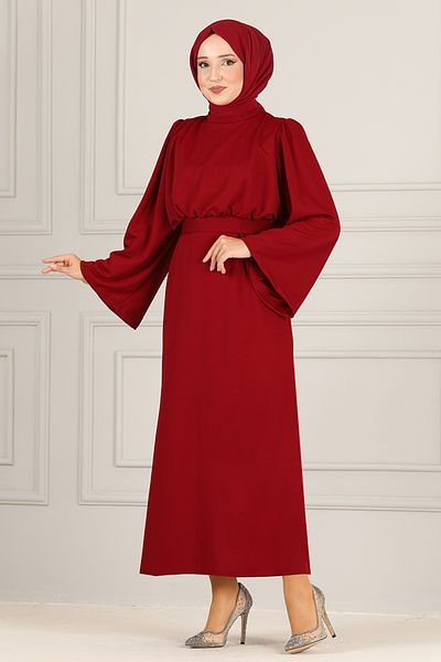 ModaMerve Φόρεμα με ζώνη END5439 Claret Red