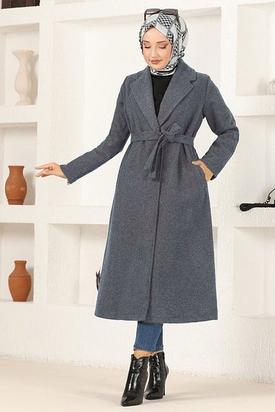 ModaMerve Belted Coat Anthracite End7519