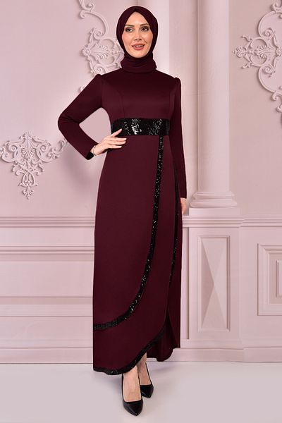 ModaMerve Φόρεμα με παγιέτες Claret Red Asm2545