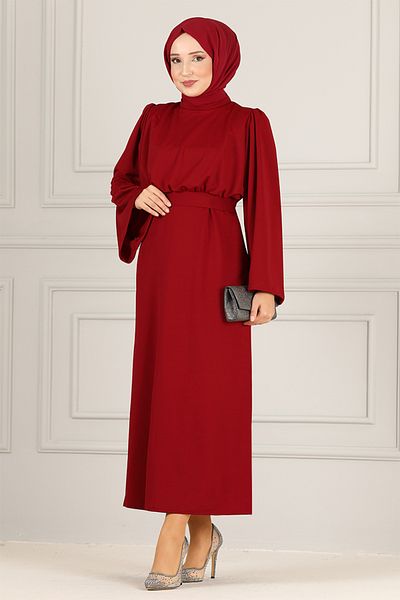 ModaMerve Φόρεμα με ζώνη END5439 Claret Red