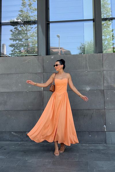 Seda Yalçın Atelier Sevilla Orange Dress with Chest Hands