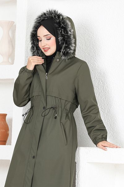 ModaMerve Hooded Coat MSS5068 Khaki