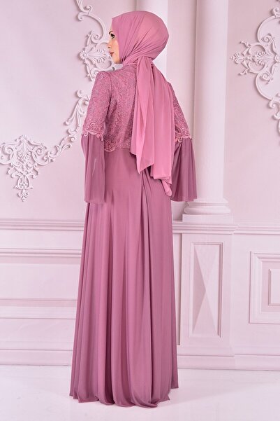 ModaMerve Rochie de seara din sifon cu detaliu din dantela trandafir uscat Asm2452