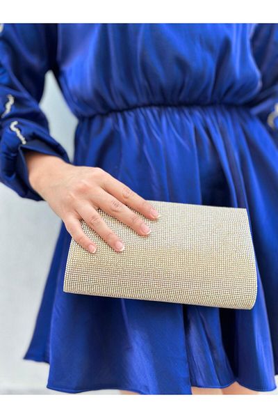 Sh Poly Γυναικείο βραδινό φόρεμα Clutch με χρυσή πέτρα - Τσάντα χειρός και γάμου