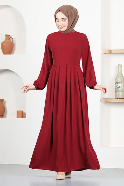 ModaMerve Φόρεμα με ζώνη ASN216 Claret Red