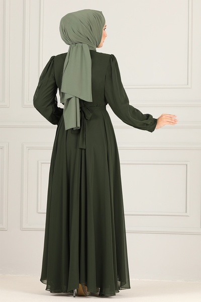 ModaMerve Khaki Chiffon Evening Dress - END5525 Model