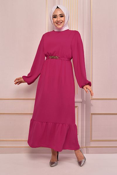 ModaMerve Fuchsia Belted Dress - Tbt12052
