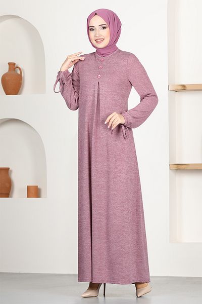 ModaMerve Φόρεμα με κουμπιά MSL1171 Dusty Rose