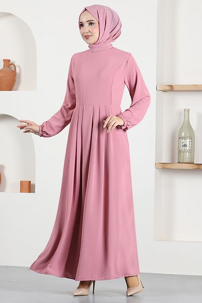ModaMerve Φόρεμα με ζώνη ASN216 Dusty Rose