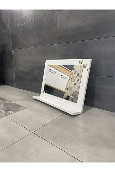 Mirapet Mira Ahşap Beyaz Raflı Banyo Aynası - Banyo Dolabı - Ofis Bahçe WC La...