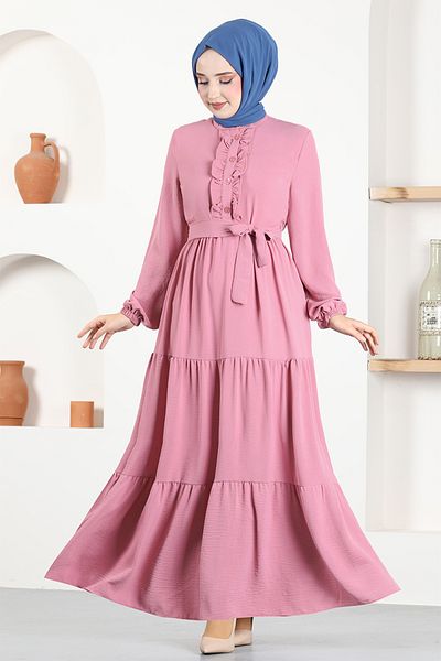 ModaMerve Belted Dress ASN115 Powder