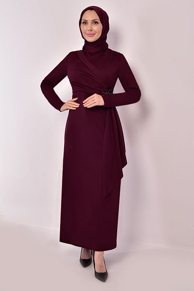 ModaMerve Βραδινό Φόρεμα Πέτρινη Λεπτομέρεια Claret Red Asm2580