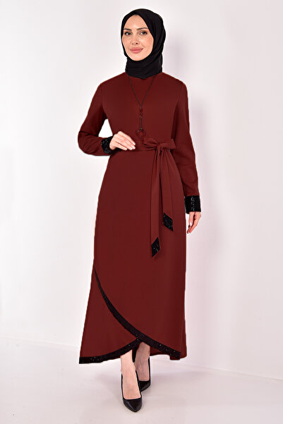 ModaMerve Rochie de Seara din Paiete Bordeaux ASM2601