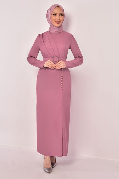 ModaMerve Φόρεμα Dusty Rose Belted - Asm2558