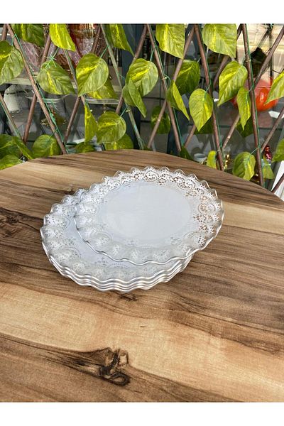 GÜRCÜGLASS طبق كعكة موديل الدانتيل الفضي