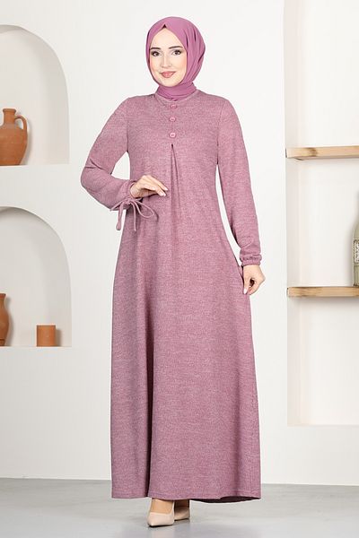 ModaMerve Φόρεμα με κουμπιά MSL1171 Dusty Rose