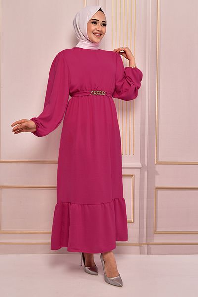 ModaMerve Fuchsia Belted Dress - Tbt12052