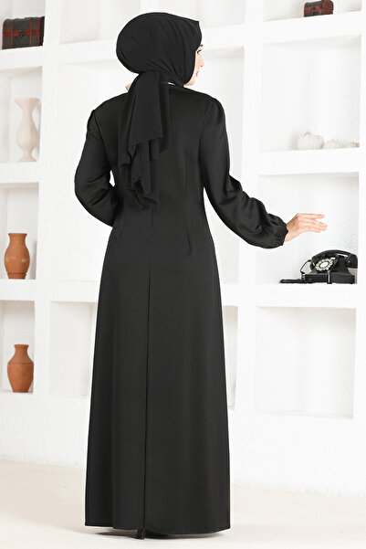 ModaMerve Button Detail Dress Black Asm2460