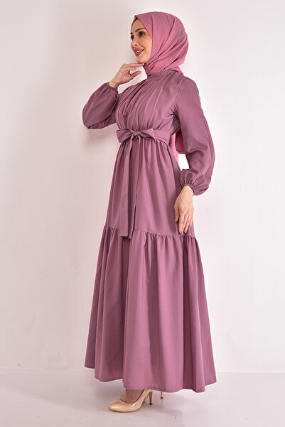 ModaMerve Belted Dress Dusty Rose ASM2625