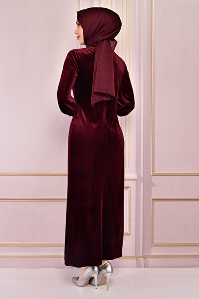 ModaMerve Velvet Dress Claret Red Asm2533