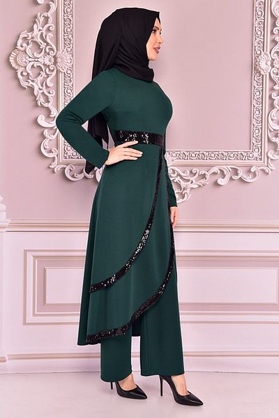 ModaMerve Sequin Combination Emerald Asm7031