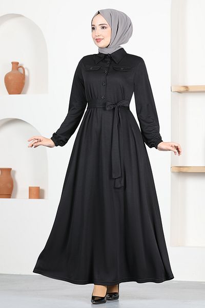 ModaMerve Belted Dress MSL1147 Black