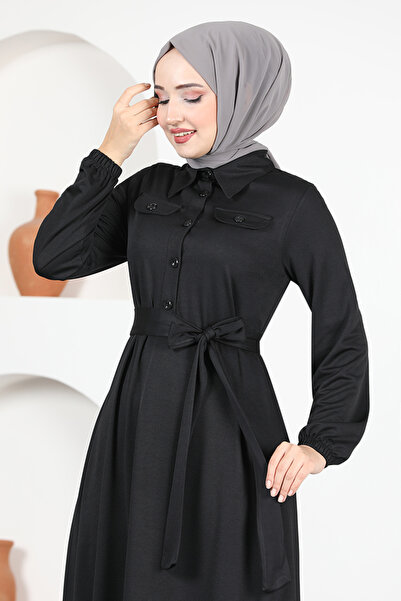 ModaMerve Belted Dress MSL1147 Black