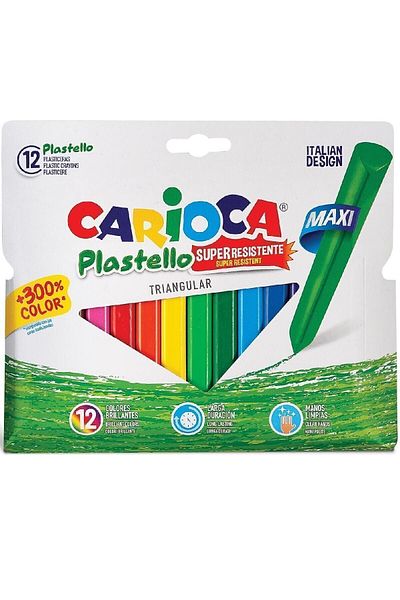 CARIOCA 12-Piece Jumbo Pastel Crayons - Non-Polluting and Washable Triangle Hands