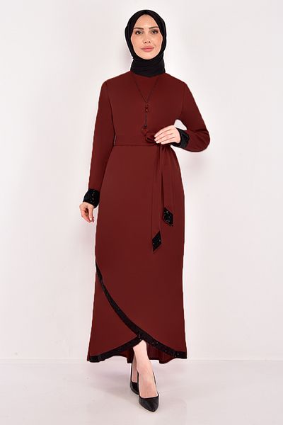 ModaMerve Βραδινό φόρεμα με παγιέτες Claret Red ASM2601