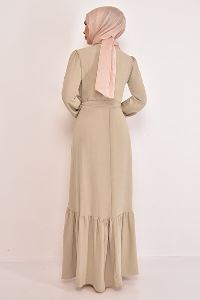 ModaMerve Belted Dress Beige ASM2560