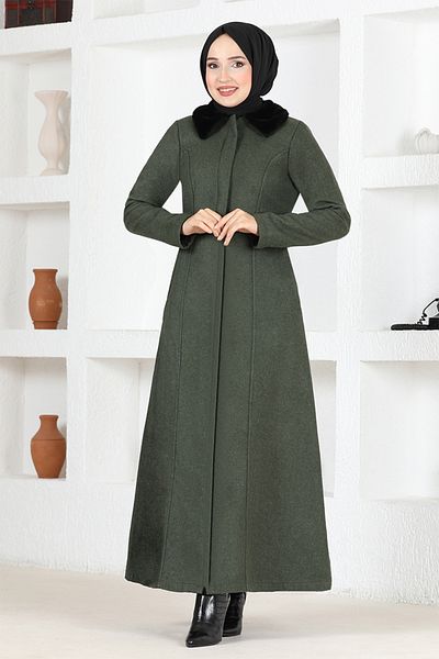 ModaMerve Παλτό Khaki Stamped - Furry, End5563 Model
