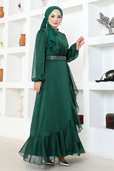 ModaMerve Βραδινό φόρεμα Emerald Chiffon - Μοντέλο END5608