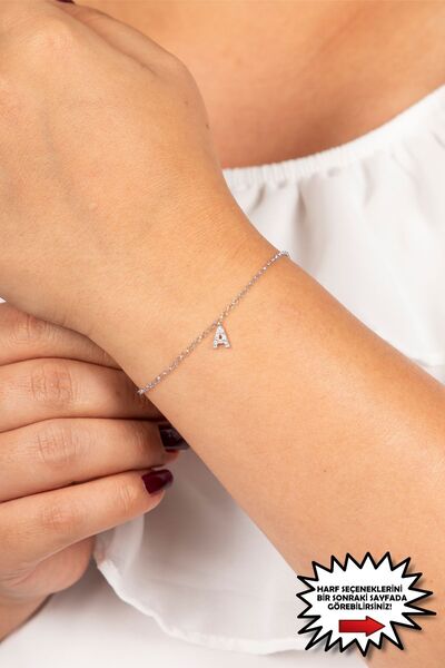klas gümüş Gümüş Minimal Harf Kadın Bileklik