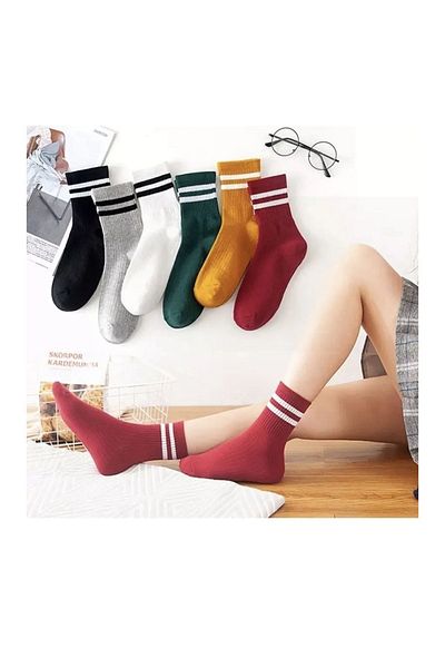 REYNBOO SOCKS 6 ζευγάρια Unisex κάλτσες κολλεγίου μικτών χρωμάτων με ριγέ τοπ