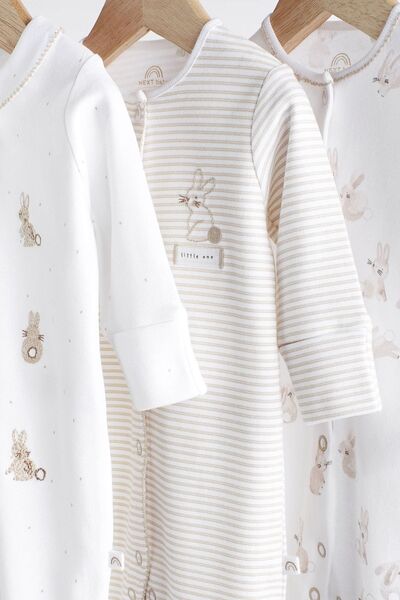 Next Baby 100% Cotton White Rabbit Patterned 3-Piece Overalls Set