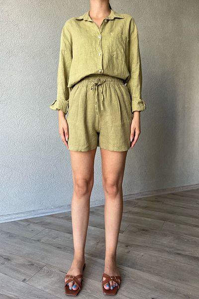 Seda Yalçın Atelier KHaki Shorts - Elastic Waist and Tie-up