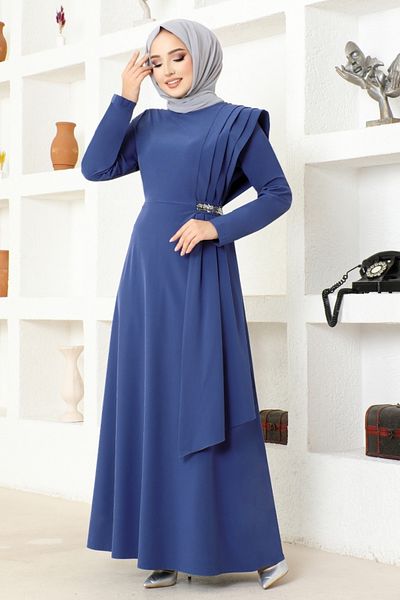 ModaMerve Indigo Stone Detailed Dress - ASM2693